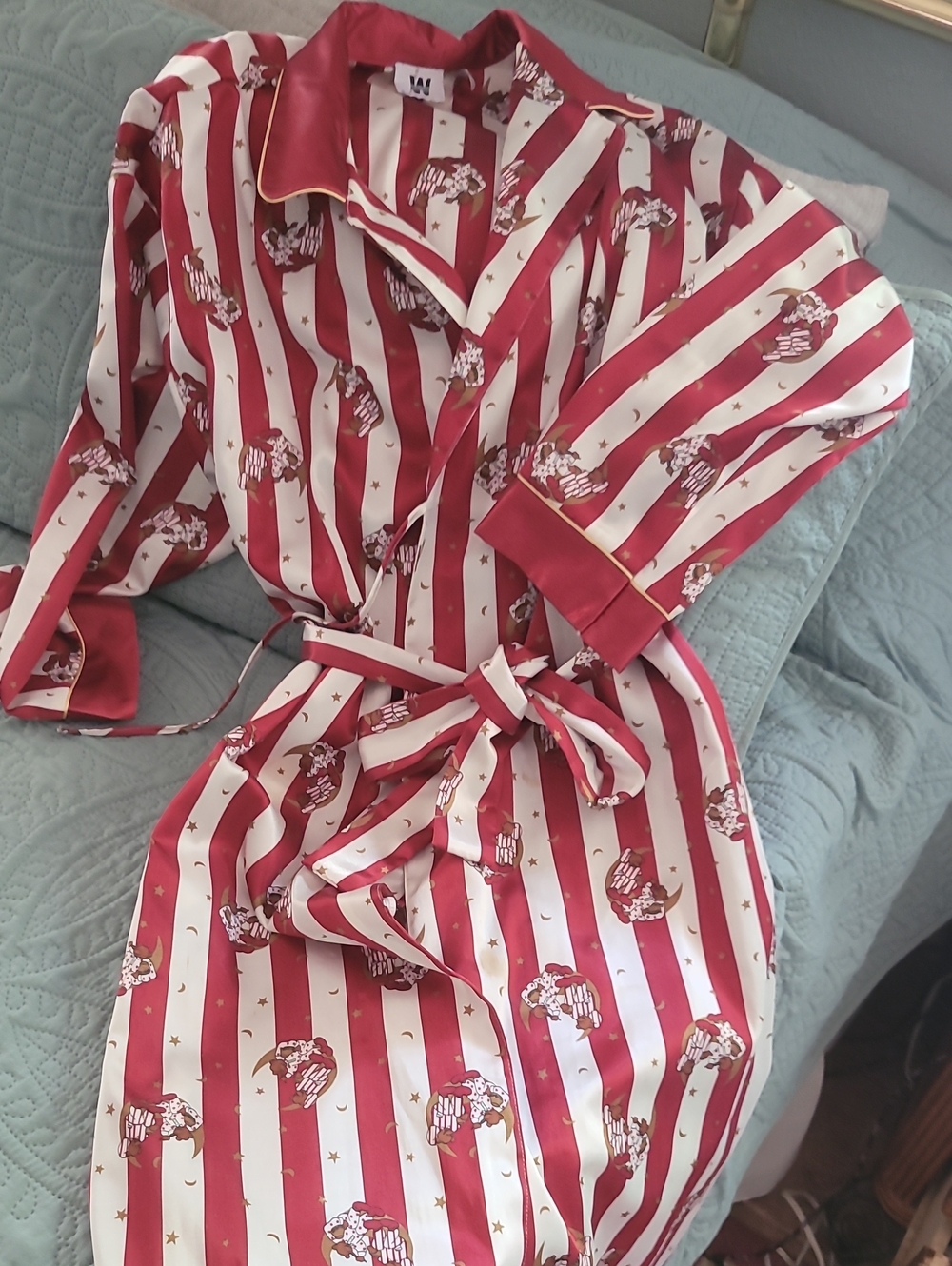 Junction West Womens Red & White Striped Satin Robe with Belt